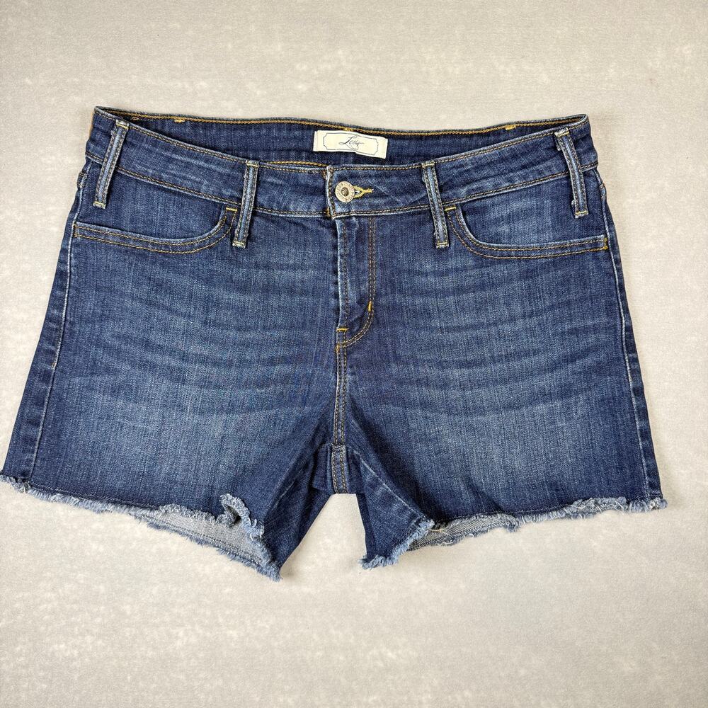 Womens Levis denim cut off shorts - jean shorts dark blue no holes frayed size 8